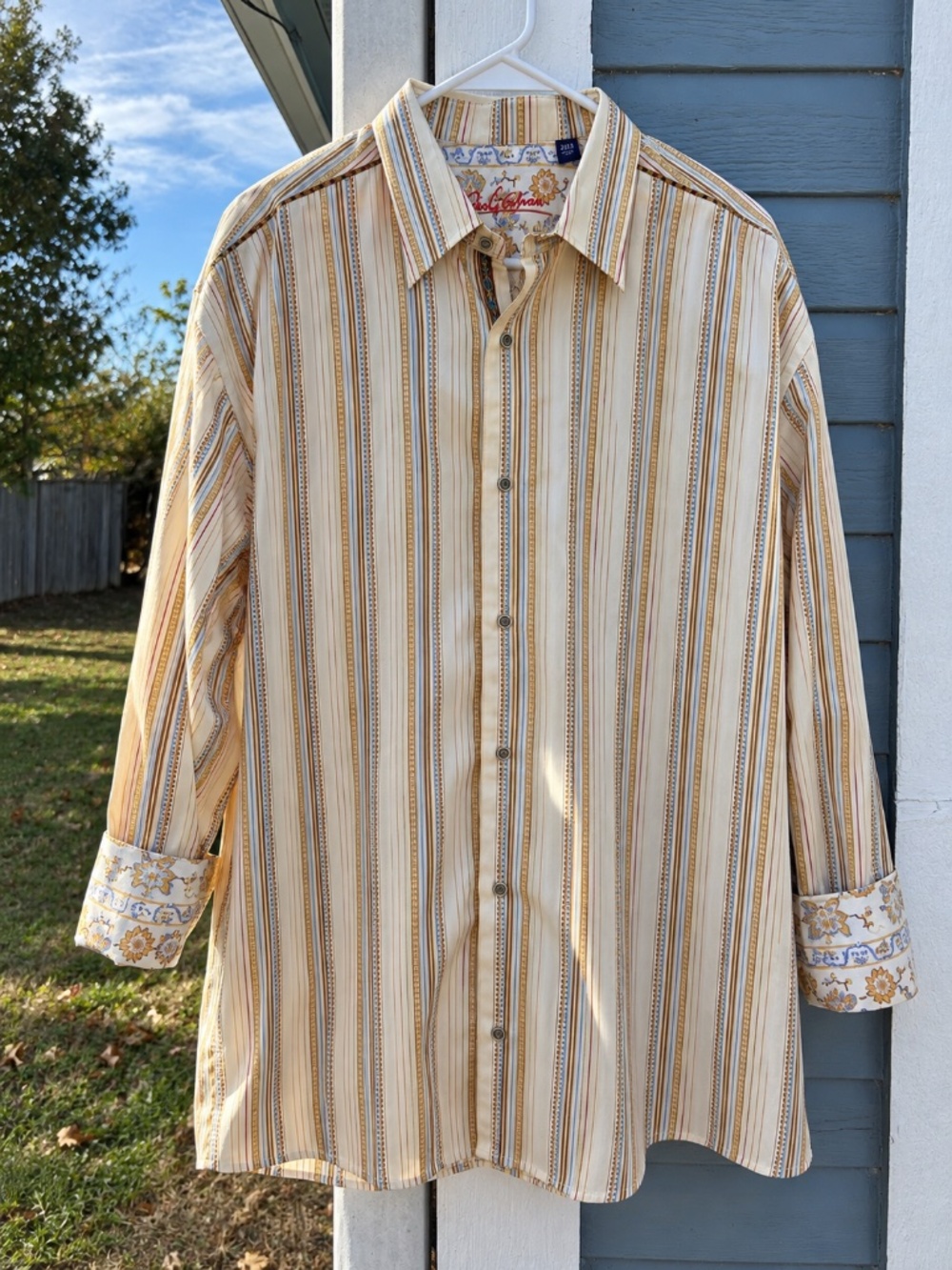 Robert Graham 2XLB Big & Tall Aztec Stripe Flip Cuff Cotton Button Down Shirt